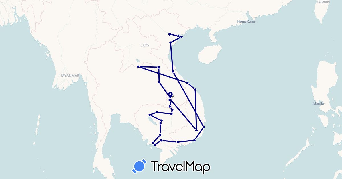 TravelMap itinerary: driving, motorbike in Cambodia, Laos, Vietnam (Asia)